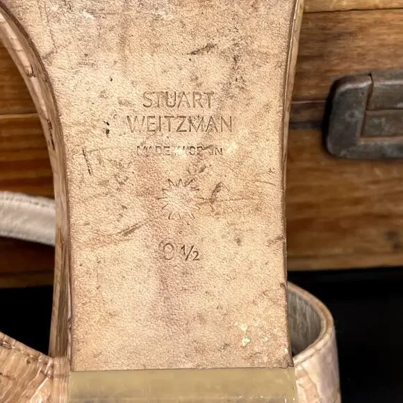 Stuart Weitzman Cork Wedge Sandals 9.5 Women’s Slip-On Strappy Nude Summer Heel - Picture 10 of 10